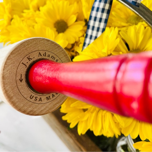 JK Adams•Vintage/Never Used•Maple Rolling Pin with Red Handles•19.5” Full Size🌼 - Picture 5 of 10